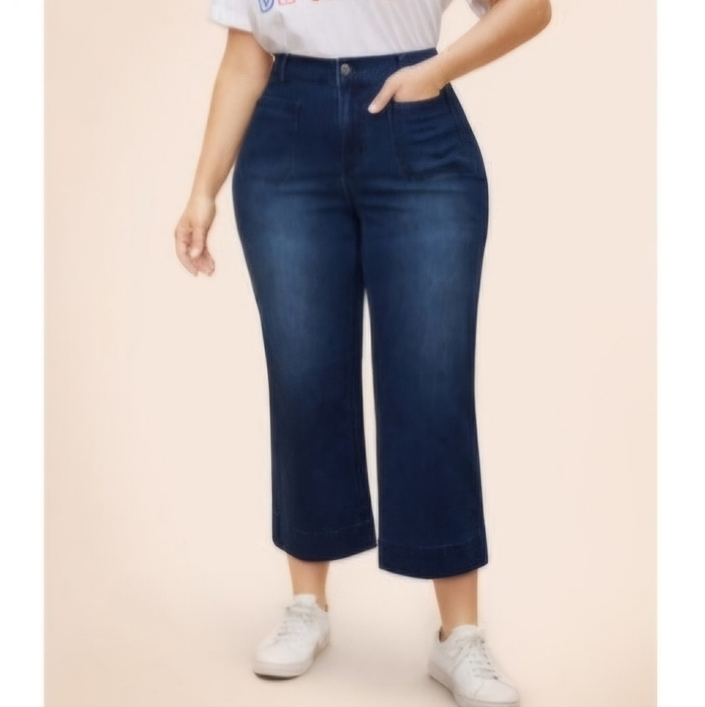 Dark Blue Wide-Leg Elastic Waist Jeans
